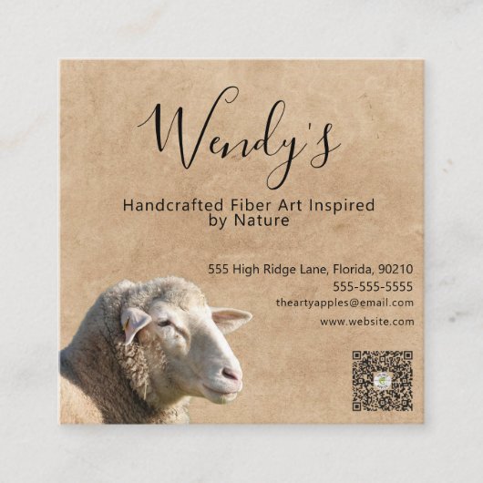 Rustic Sheep Wool Fiber Designer Business Card スクエア名刺 (正面)