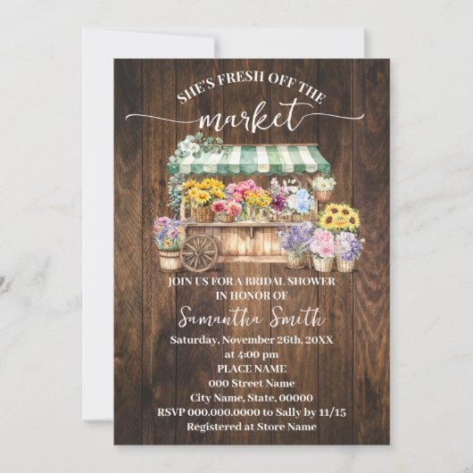 Rustic She's Fresh Off the Market Bridal Shower 招待状 (正面)