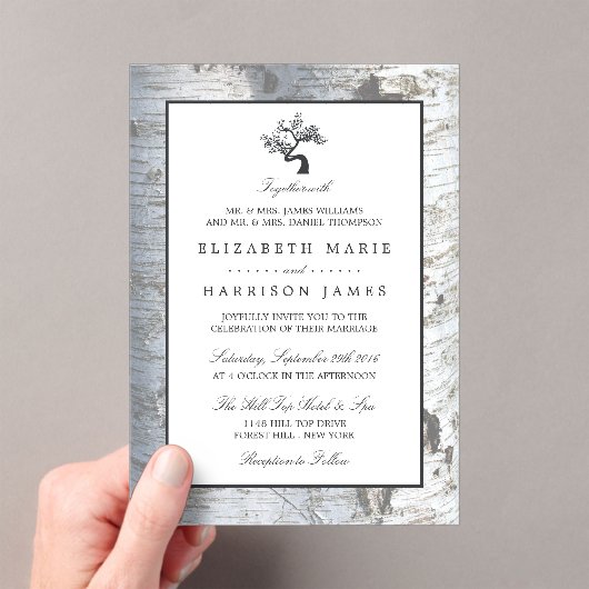 Rustic Silver Birch Tree Wedding アクリル招待状 (インサイチュ (ポータブル))
