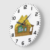 Rustic Slavic Log House Traditional Thatched Roof ラージ壁時計 (傾斜)