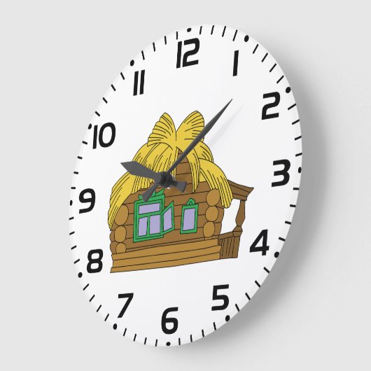 Rustic Slavic Log House Traditional Thatched Roof ラージ壁時計 (傾斜)