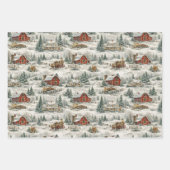 Rustic Snow Covered Farmhouse Winter Pattern ラッピングペーパーシート (正面)