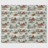 Rustic Snow Covered Farmhouse Winter Pattern ラッピングペーパー (フラット)