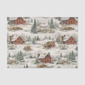 Rustic Snow Covered Farmhouse Winter Pattern 薄葉紙 (正面)