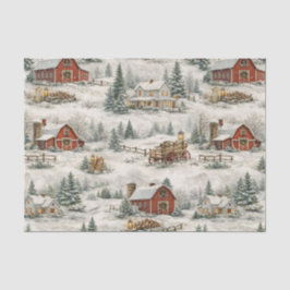 Rustic Snow Covered Farmhouse Winter Pattern 薄葉紙