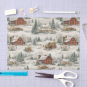 Rustic Snow Covered Farmhouse Winter Pattern 薄葉紙 (クラフト)
