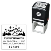 Rustic Snowfall Mountains & Pine Return Address セルフインキングスタンプ (インサイチュ)