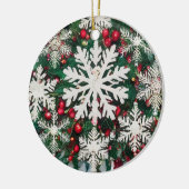 Rustic Snowflake Silhouettes Ceramic Circle セラミックオーナメント (左)