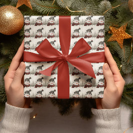 Rustic Snowman Plaid Christmas Personalized  ラッピングペーパー