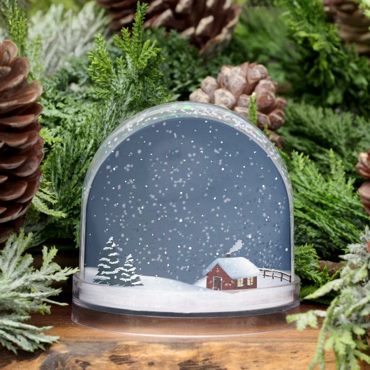 Rustic Snowy Cabin Scene Snow Globe (冬)