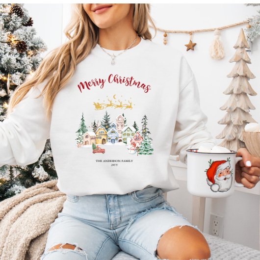 Rustic Snowy House Christmas Family Holiday スウェットシャツ