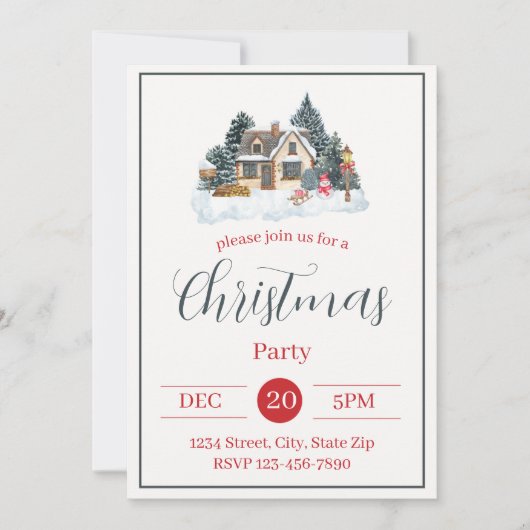 Rustic Snowy House Holiday Invitation | Winter 招待状 (正面)