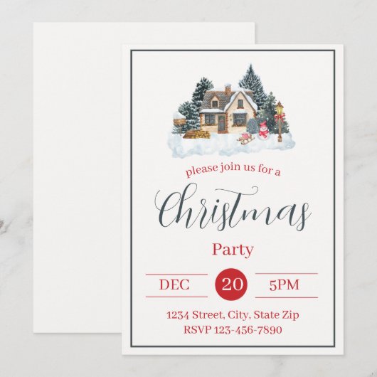 Rustic Snowy House Holiday Invitation | Winter 招待状 (正面/裏面)