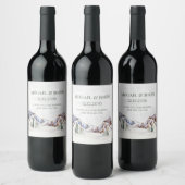 Rustic Snowy Mountain Forest Wedding Wine Label ワインラベル (ボトル)