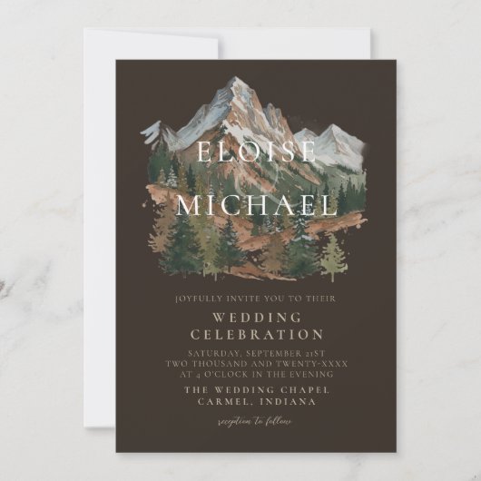 Rustic Snowy Mountain Landscape Watercolor Wedding 招待状 (正面)