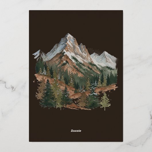 Rustic Snowy Mountain Landscape Watercolor Wedding 箔招待状 (裏面)