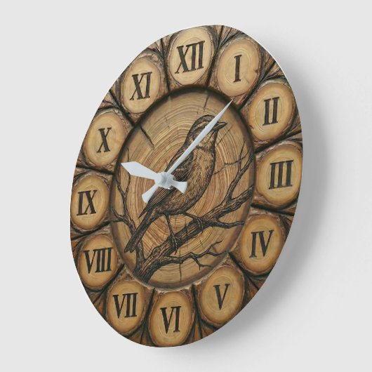 Rustic Songbird Wall Clock | Wood-Look Cabin Decor ラージ壁時計 (傾斜)