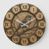Rustic Songbird Wall Clock | Wood-Look Cabin Decor ラージ壁時計 (正面)