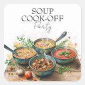Rustic Soup Cook-Off Potluck Party Watercolor スクエアシール (正面)