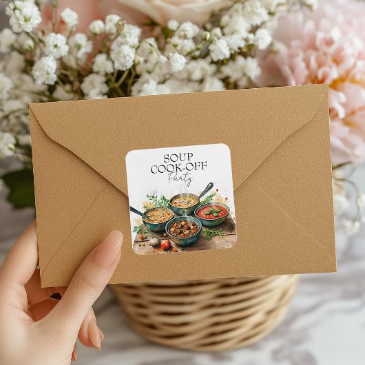 Rustic Soup Cook-Off Potluck Party Watercolor スクエアシール