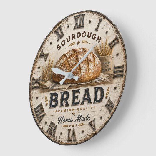 Rustic Sourdough Bread Kitchen Artisan Bakery ラージ壁時計 (傾斜)