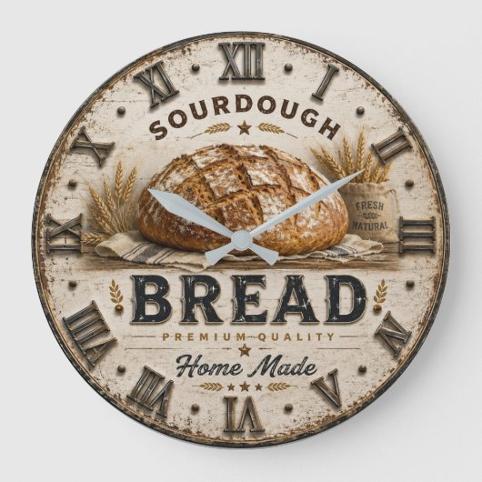Rustic Sourdough Bread Kitchen Artisan Bakery ラージ壁時計 (正面)