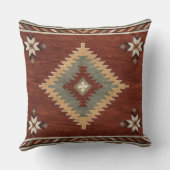 Rustic Southwestern Diamond Rug Terracotta Sage クッション (裏面)