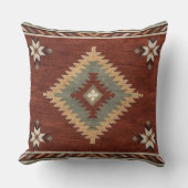 Rustic Southwestern Diamond Rug Terracotta Sage クッション (正面)