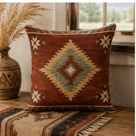 Rustic Southwestern Diamond Rug Terracotta Sage クッション