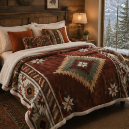 Rustic Southwestern Diamond Rug Terracotta Sage シェルパブランケット