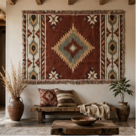Rustic Southwestern Diamond Rug Terracotta Sage スローブランケット