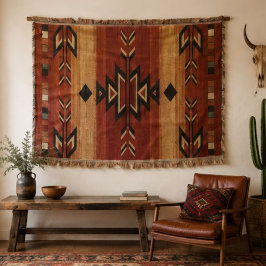 Rustic Southwestern Geometric Arrow Aztec スローブランケット