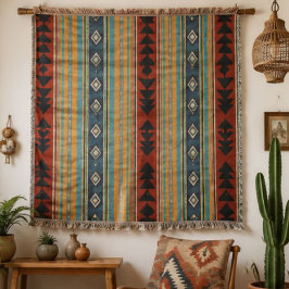 Rustic Southwestern Teal Terracotta Navy Geometric スローブランケット