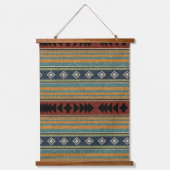 Rustic Southwestern Teal Terracotta Navy Geometric 吊り下げ型タペストリー (正面)