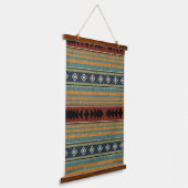 Rustic Southwestern Teal Terracotta Navy Geometric 吊り下げ型タペストリー (傾斜あり)