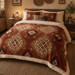 Rustic Southwestern Tribal Diamond Boho Aztec シェルパブランケット