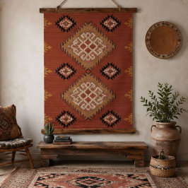 Rustic Southwestern Tribal Diamond Boho Aztec 吊り下げ型タペストリー