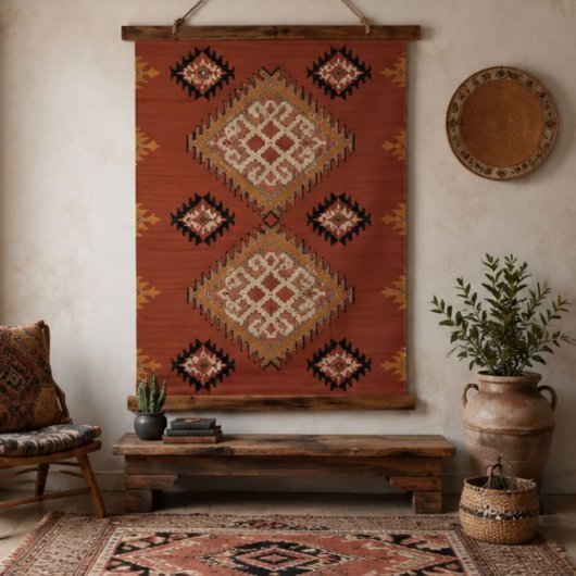 Rustic Southwestern Tribal Diamond Boho Aztec 吊り下げ型タペストリー