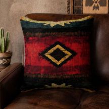 Rustic Southwestern Woven Red, Black & Turquoise 