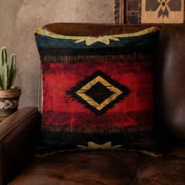Rustic Southwestern Woven Red, Black & Turquoise クッション