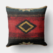 Rustic Southwestern Woven Red, Black & Turquoise クッション (裏面)