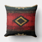 Rustic Southwestern Woven Red, Black & Turquoise クッション (正面)