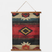 Rustic Southwestern Woven Red, Black & Turquoise 吊り下げ型タペストリー (正面)