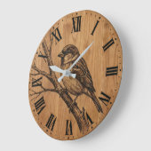 Rustic Sparrow on Branch Wall Clock ラージ壁時計 (傾斜)