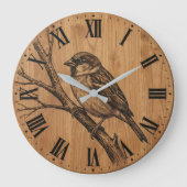 Rustic Sparrow on Branch Wall Clock ラージ壁時計 (正面)