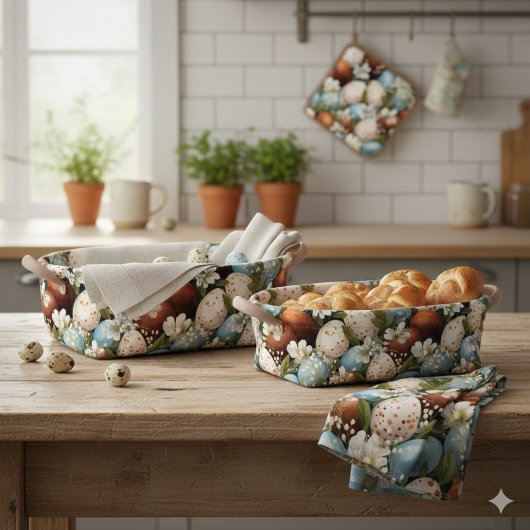 Rustic Speckled Easter Eggs & Spring Flowers  ファブリック