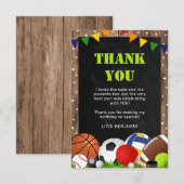 rustic sportsをテーマにした子供の誕生日 サンキューカード (正面/裏面)