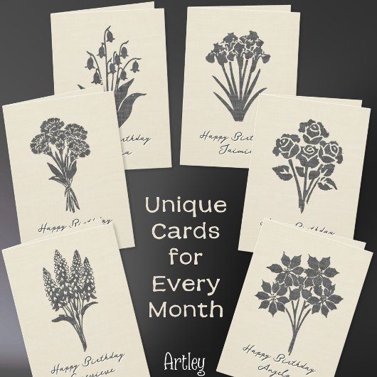 Rustic Stamped Iris February Birth Flower Linen カード