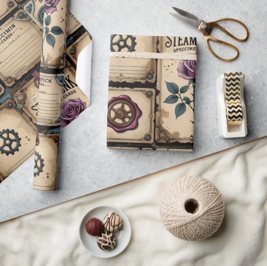 Rustic Steampunk Roses Wrapping Paper ラッピングペーパー (クラフト)