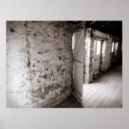 Rustic Stone Wall with Open Barn Door ポスター
